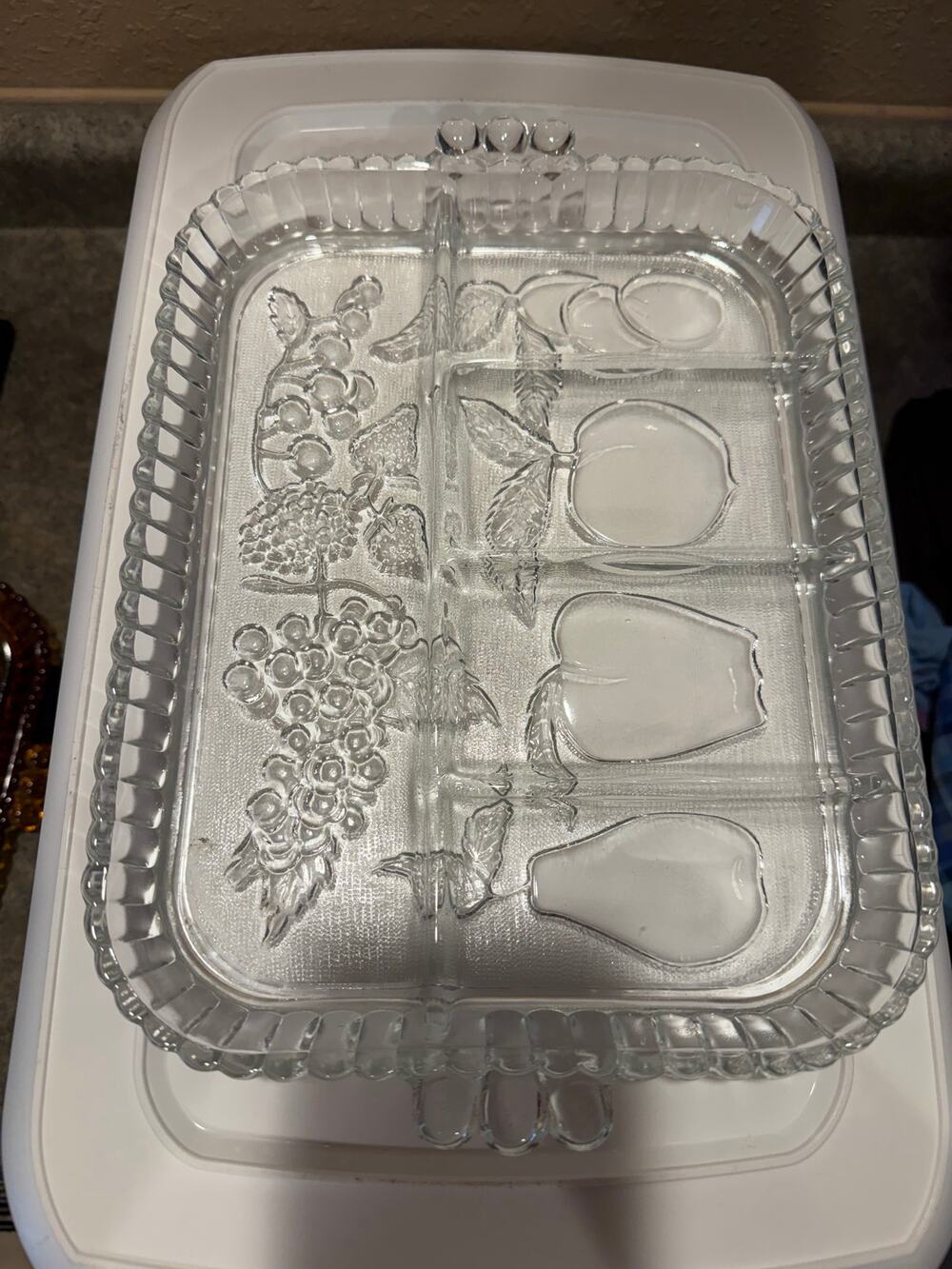Indiana Vintage Clear Glass Divided Serving Tray, relish tray, fruit tray